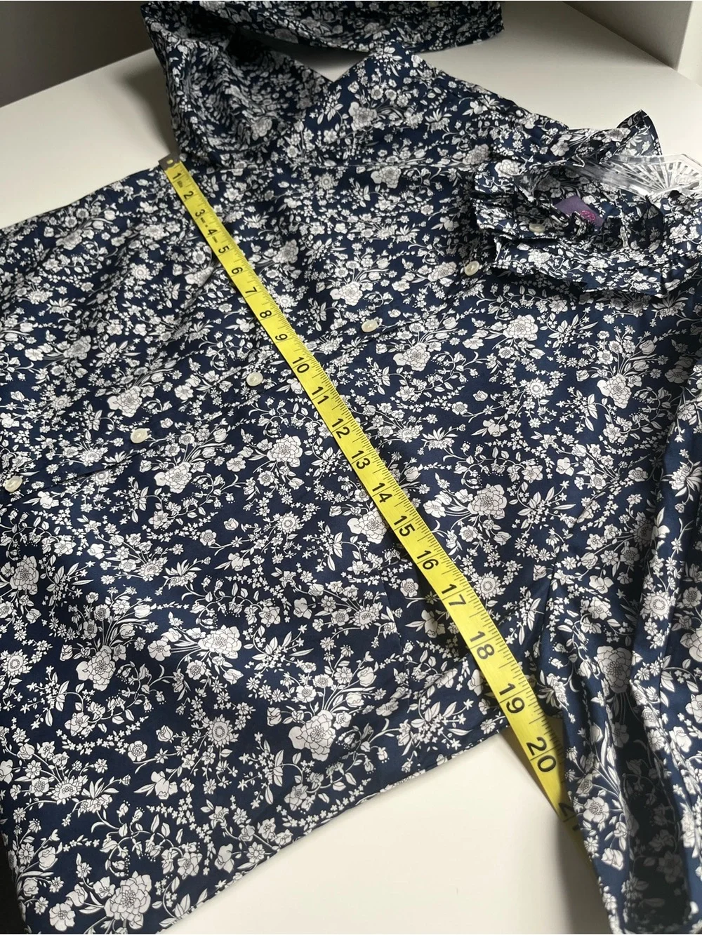 J Crew Liberty Of London Classic Fit Boy Shirt Ruffle Collar Blue Floral Small